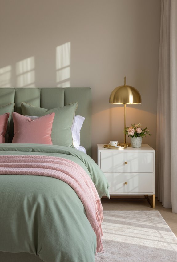 brass accents elevate sage pink