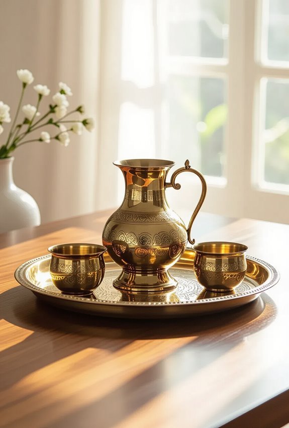 brass centerpieces elevate dining ambience