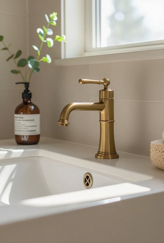 brass faucets with evolving patina