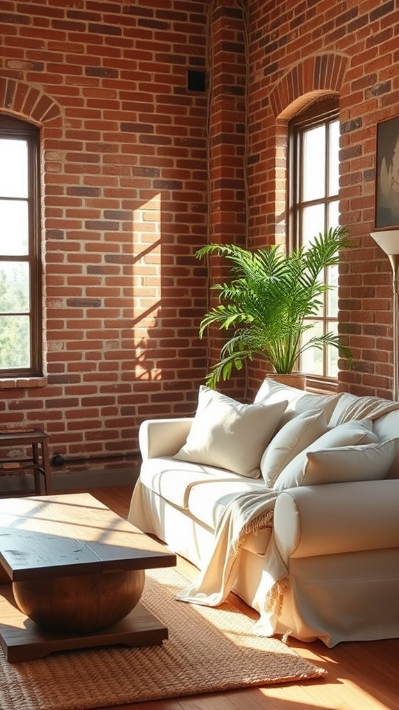 brick and plush seating