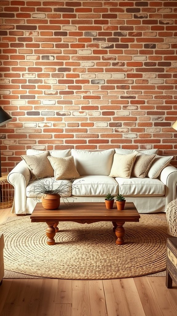 brick backdrop neutral tones