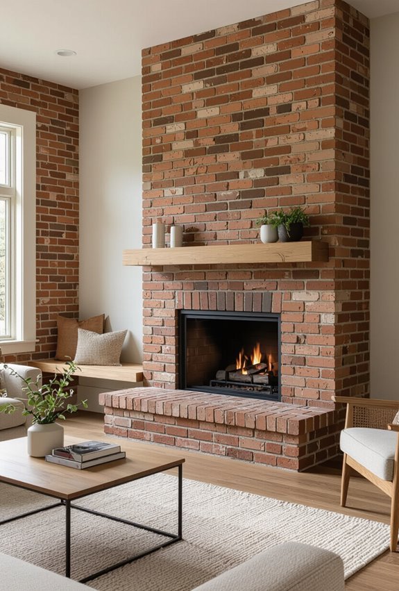 brick clad cozy fireplace surround