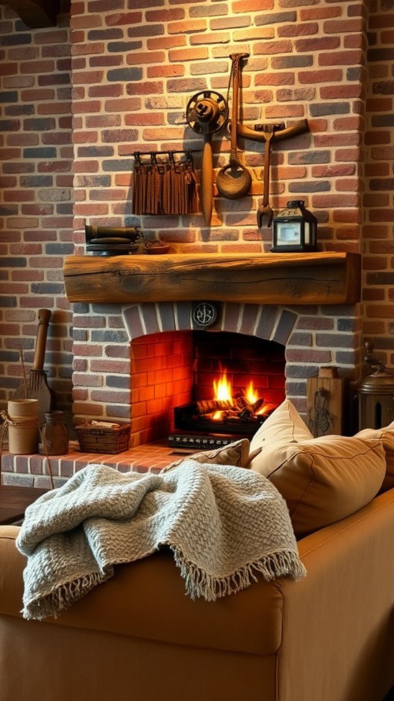 brick surrounded rustic fireplaces
