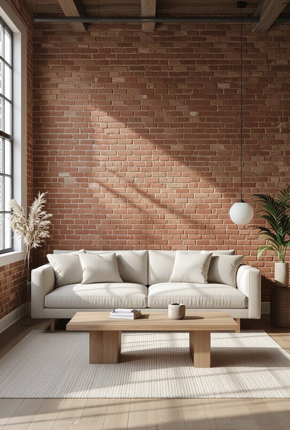 brick warmth meets minimalist furniture