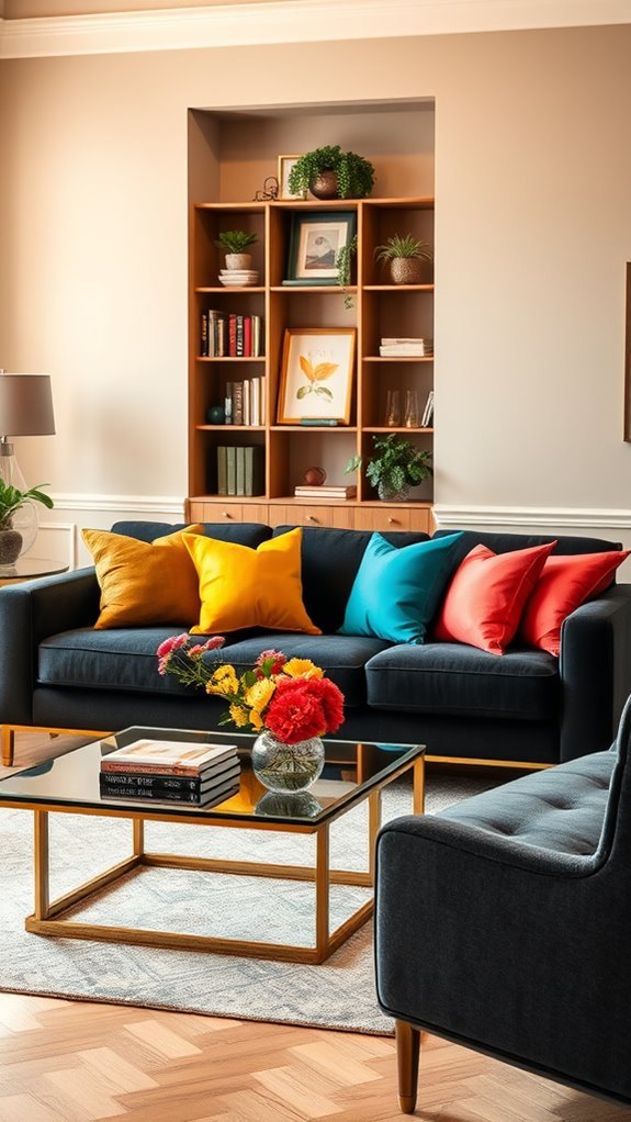 bright accents for dark couches