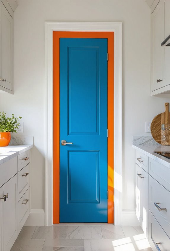 bright blue doors orange trim