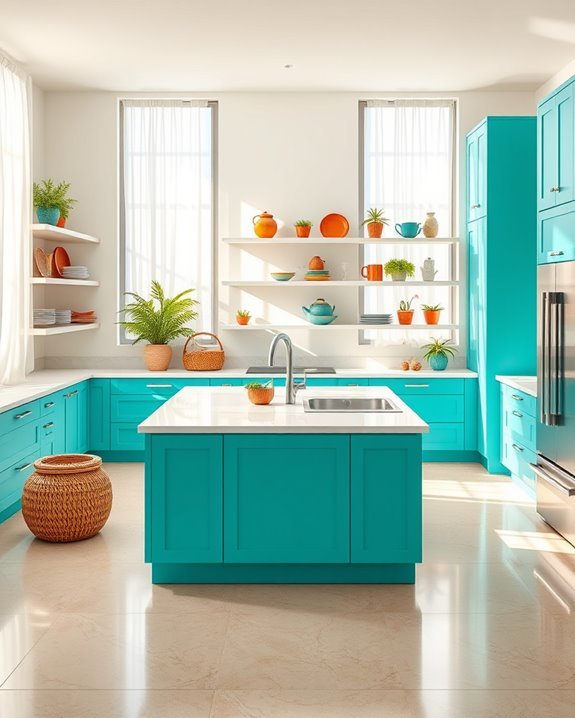 bright caribbean colored cabinetry
