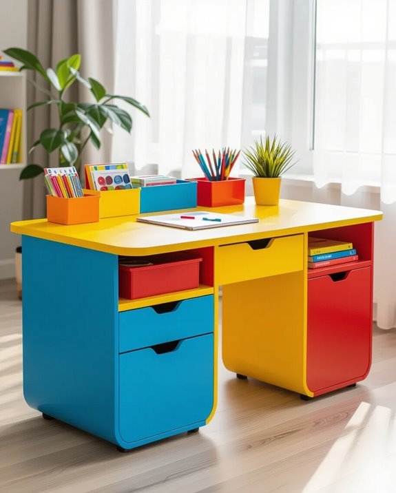 bright desk with storage