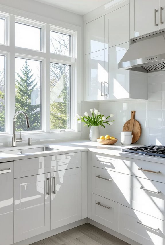 bright glossy cabinets amplify light