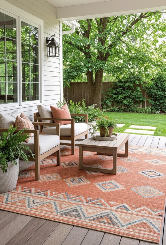bright layered woven outdoor rugs