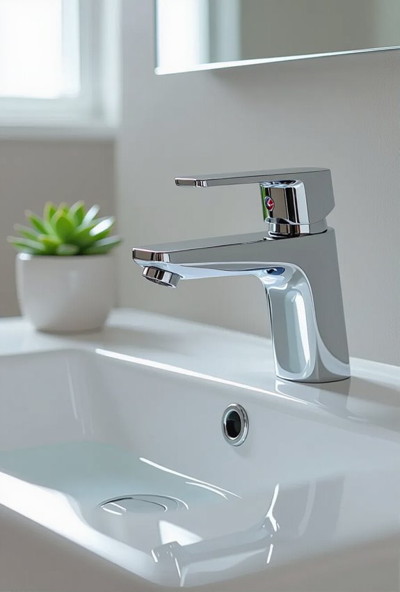 bright reflective chrome bathroom faucets