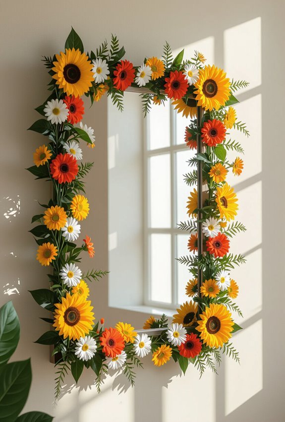 bright summer floral framed mirror