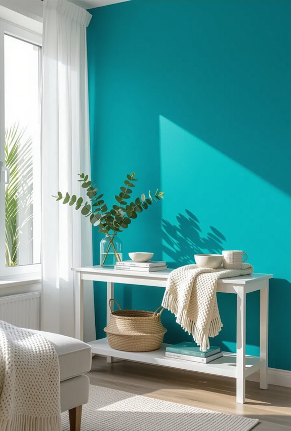 bright teal coastal accent wall