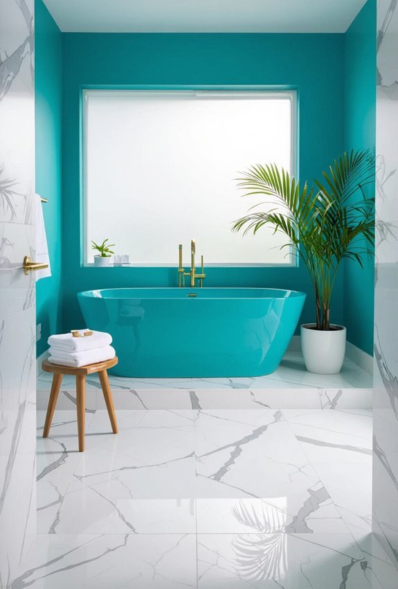 bright turquoise tropical bathroom retreat
