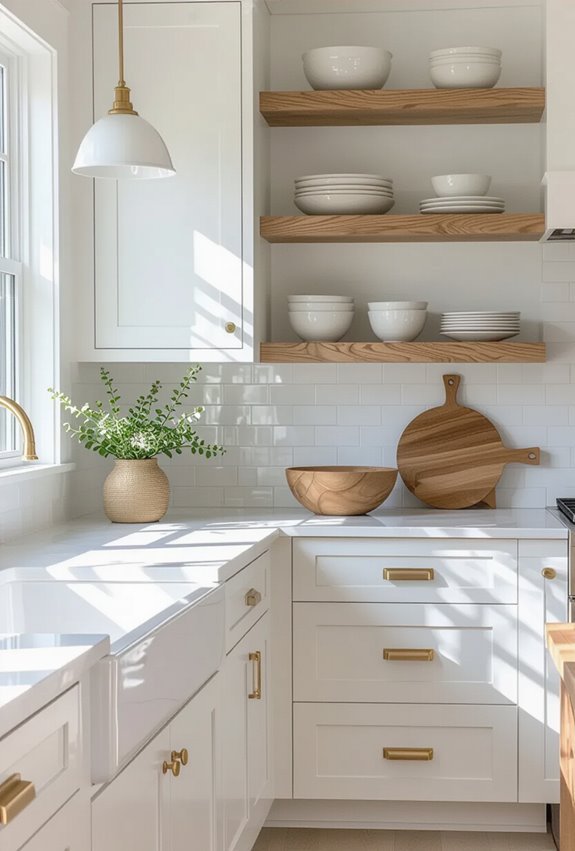 bright white cabinets warm wood