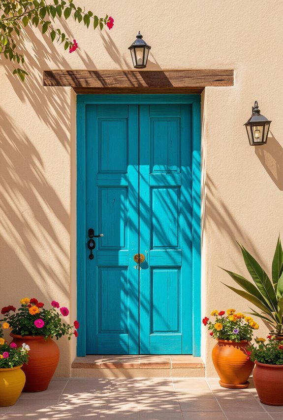 brightly colored wooden shutters