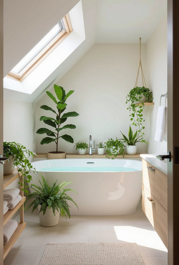 bring greenery into attic bathrooms