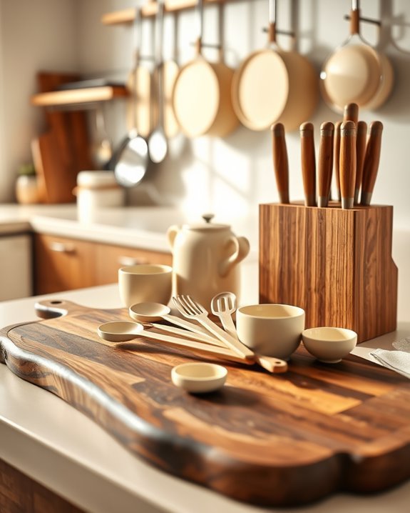 brown and cream utensils