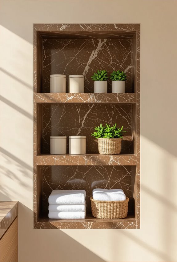brown granite floating shelves