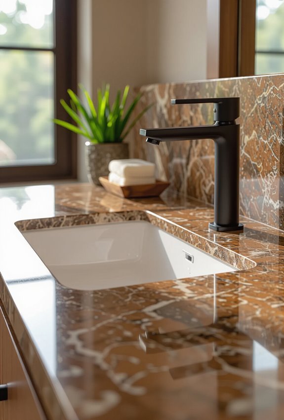 brown granite sleek faucets
