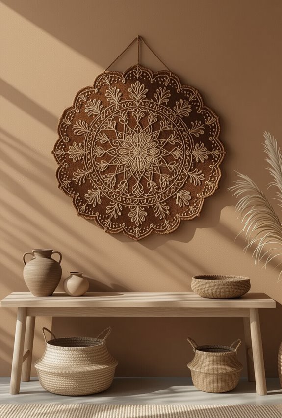 brown handcrafted embroidered wall art
