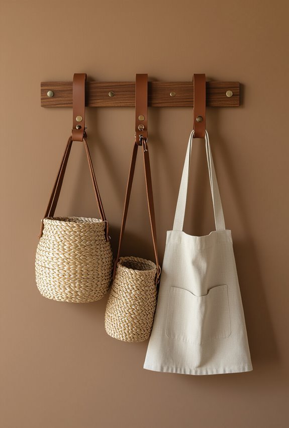 brown leather strap hooks