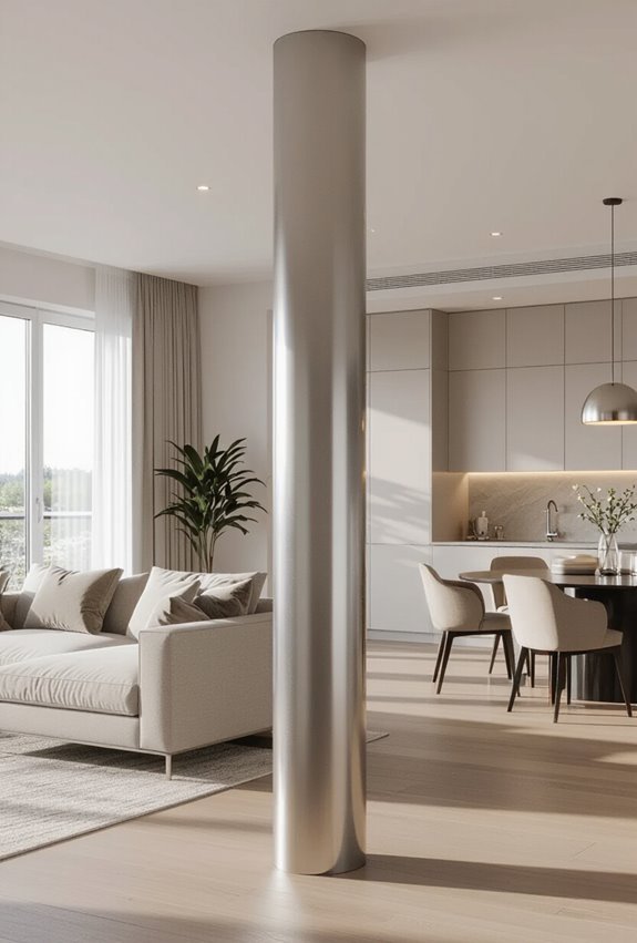 brushed brass and steel columns