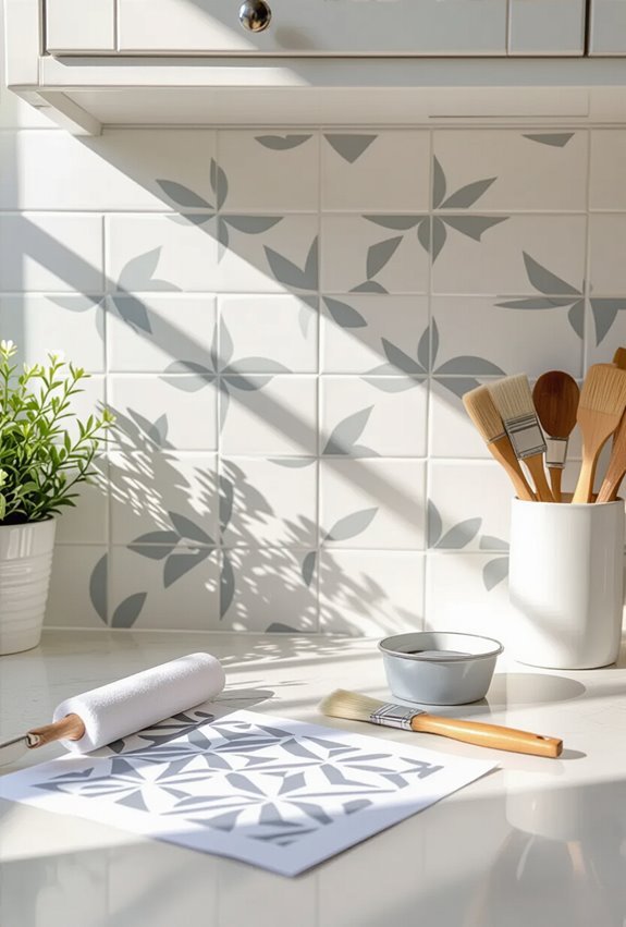 budget geometric stencil backsplash