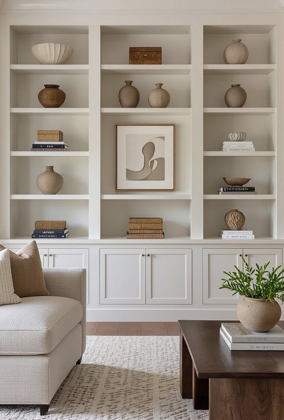 built in adjustable curated shelving