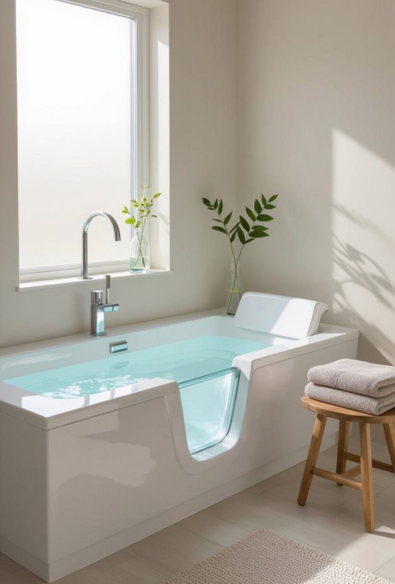 built in bathtub seat with footrest