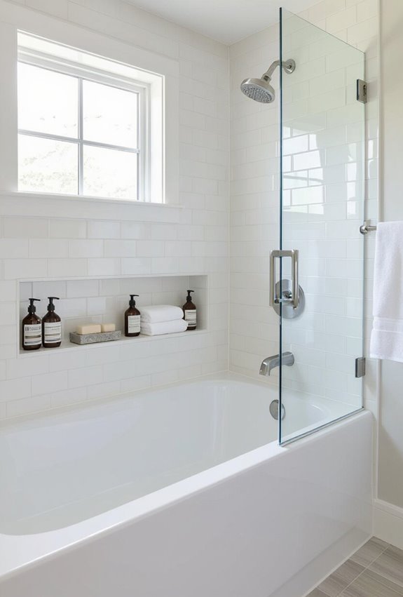 built in bathtub shower storage