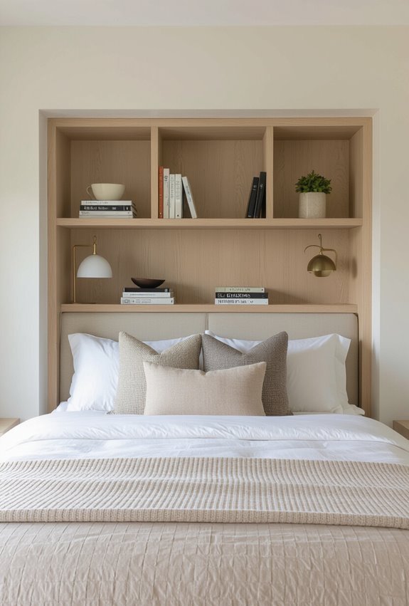 built in bedside headboard storage