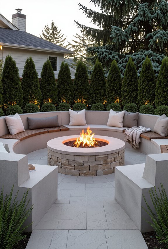 built in bench firepit seating