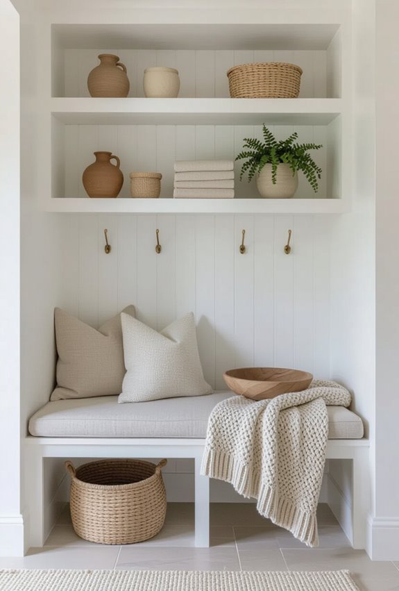 built in bench with shelving