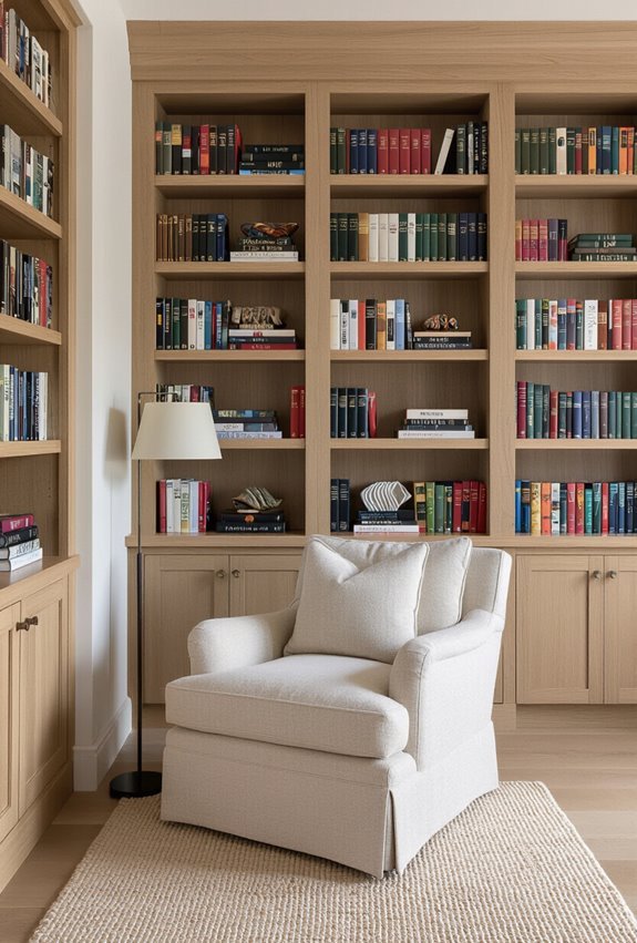 built in bookshelves with seating