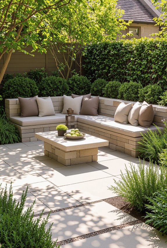 built in corner flagstone benches