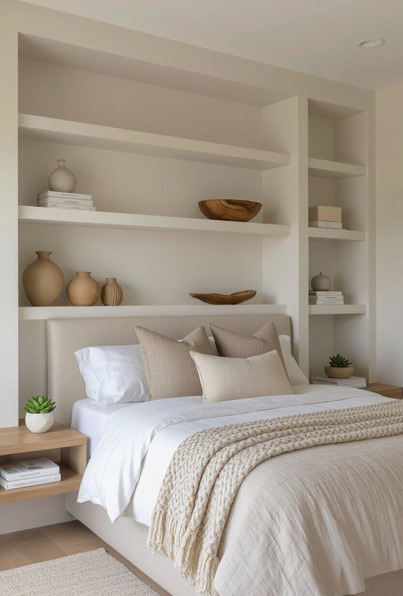 built in headboard shelving storage