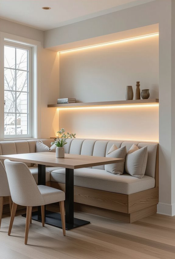 built in led lit banquette seating