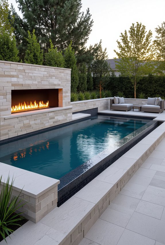 built in pool fire features