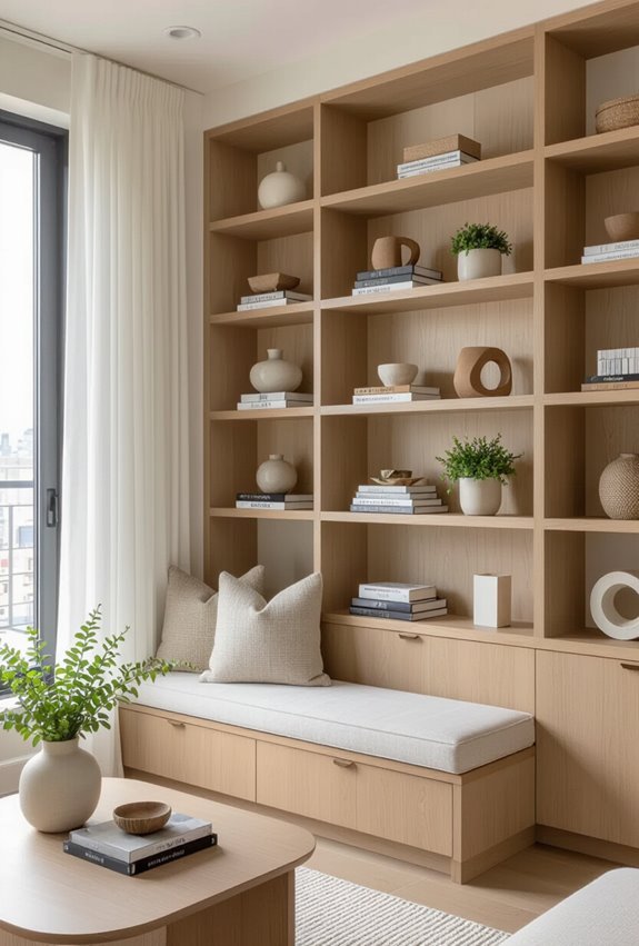 built in recessed shelving storage