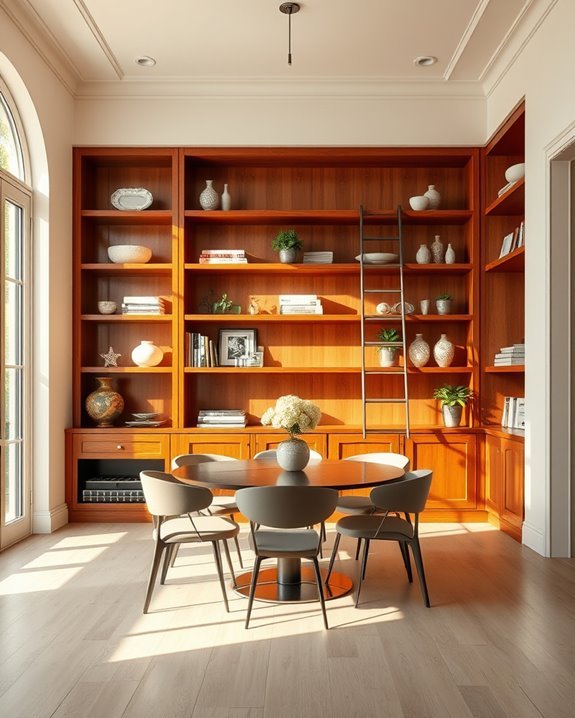 built in shelves with ladder