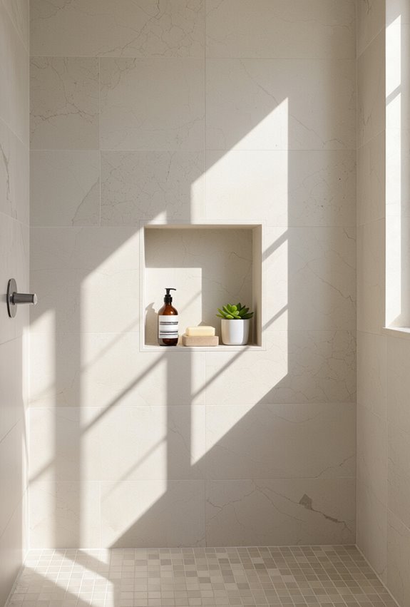 built in shower niches with lighting