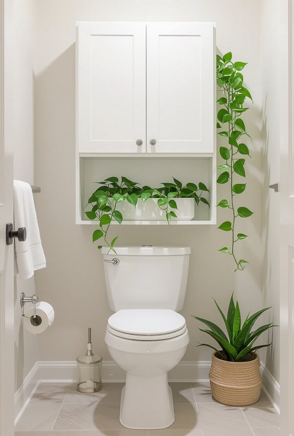 built in toilet cabinet greenery