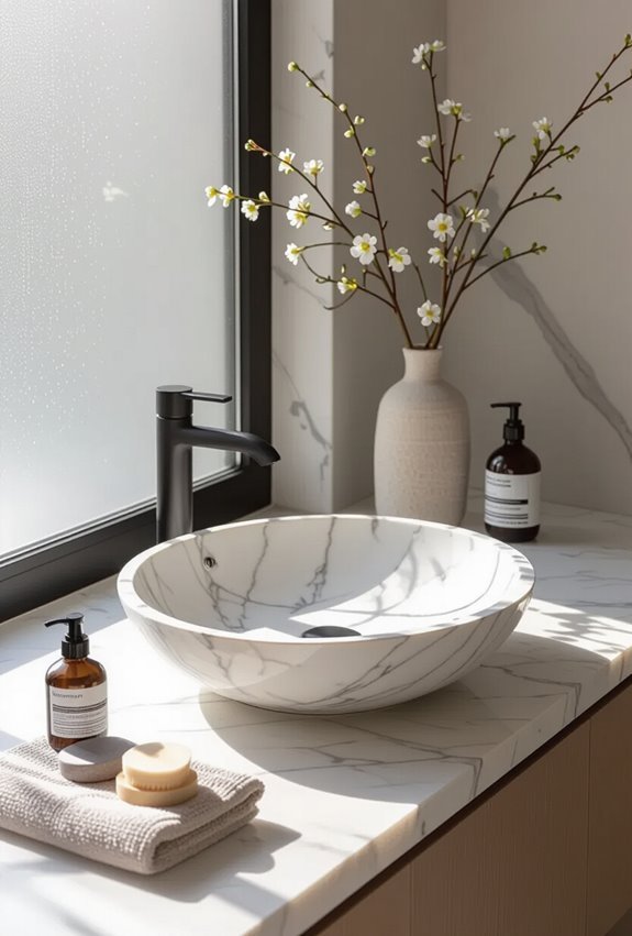 calacatta veined marble bathroom sinks