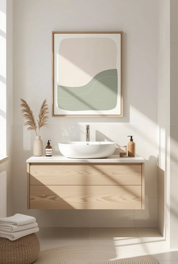 calming artwork enhances bathroom retreat