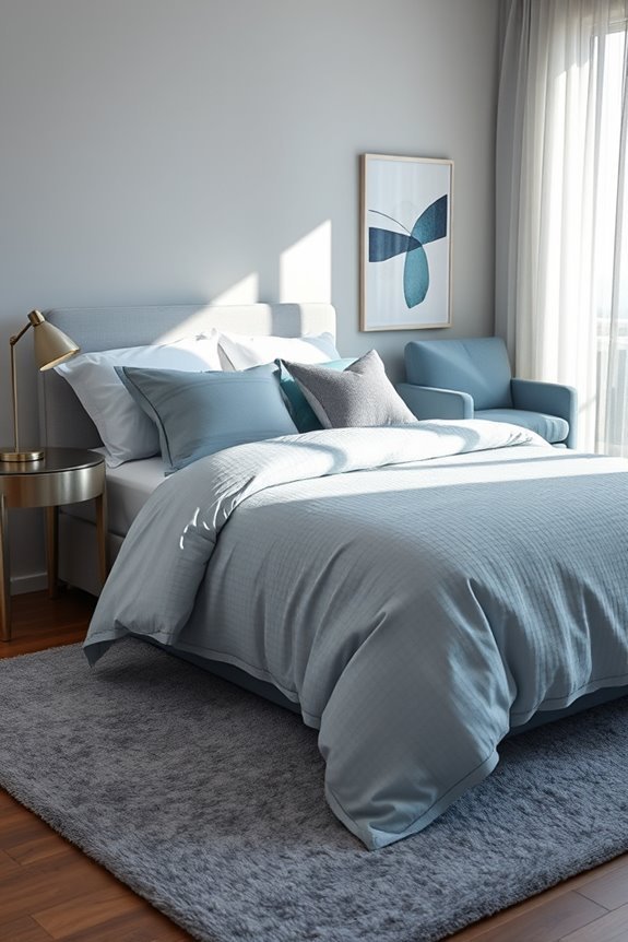 calming blue and grey bedding
