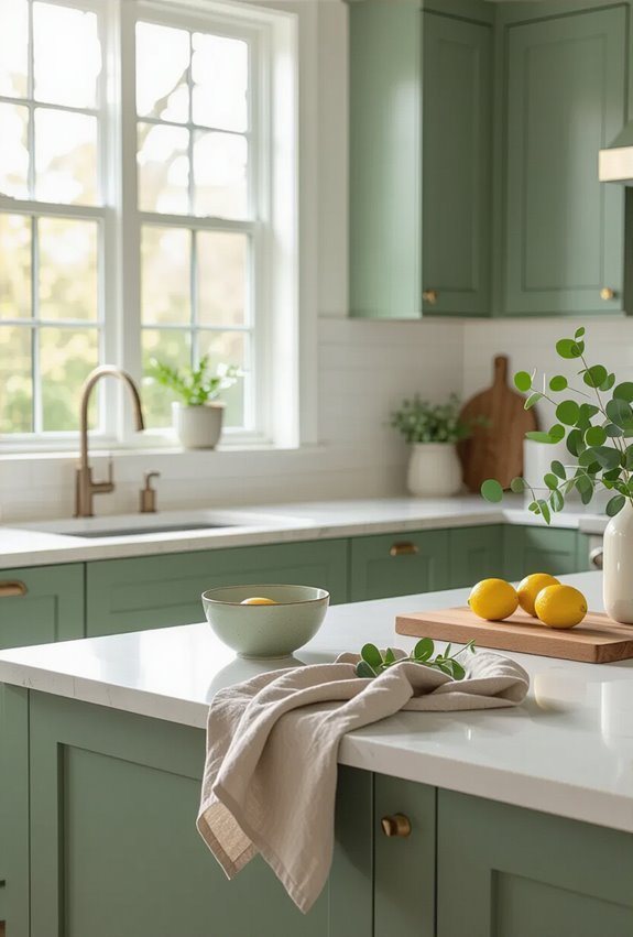 calming muted sage cabinetry