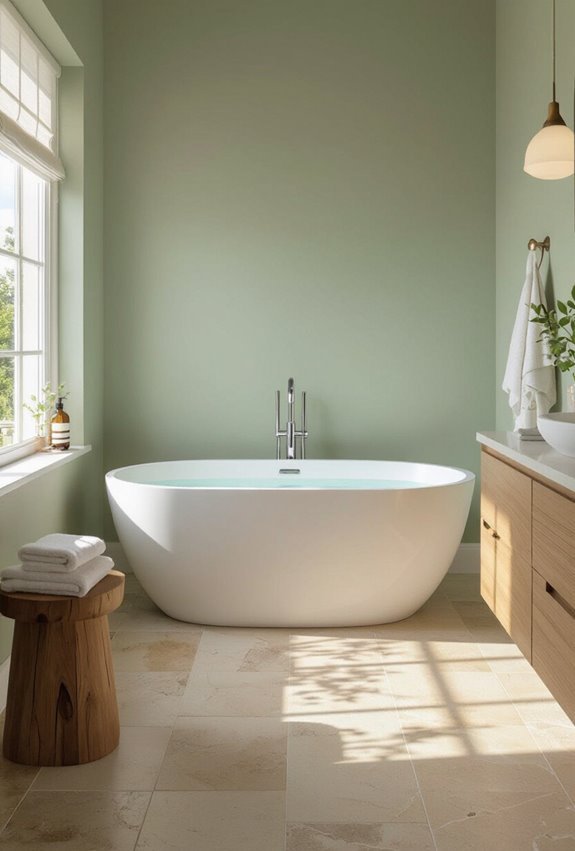 calming nature inspired green bathroom