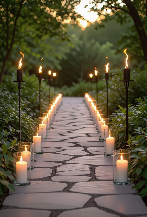 candlelit or torchlit pathway arrival