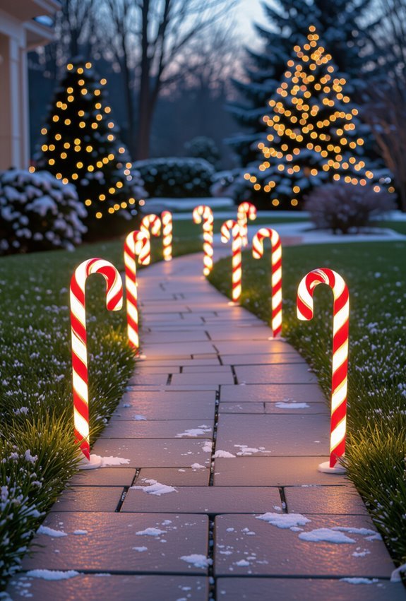 candy cane illuminated pathway stakes